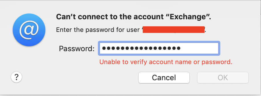 mail app not accepting password for a .mac account 2017